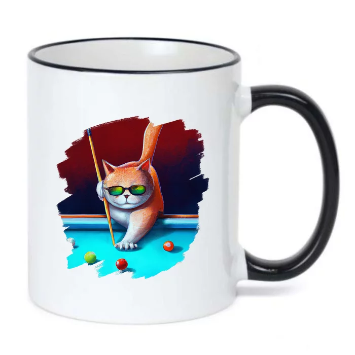 Cat Playing Pool Billiards In Lounge Cool Funny Cats Black Color Changing Mug