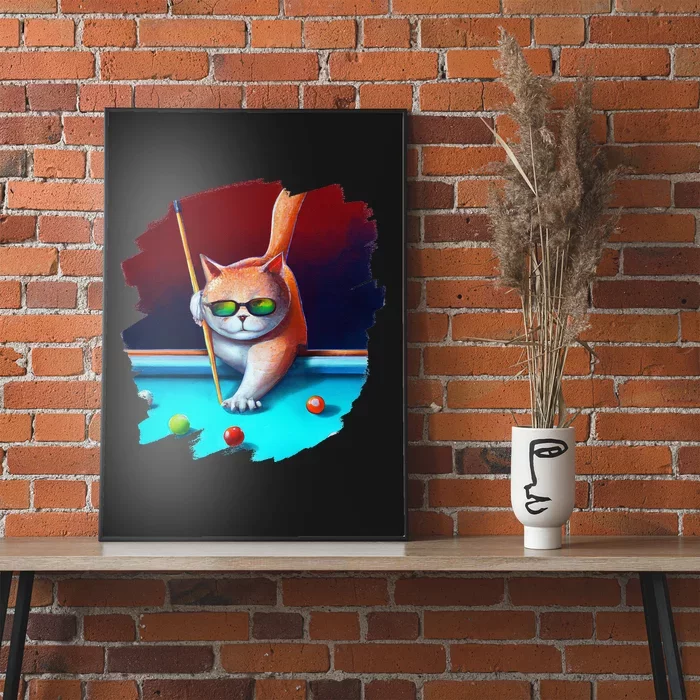 Cat Playing Pool Billiards In Lounge Cool Funny Cats Poster