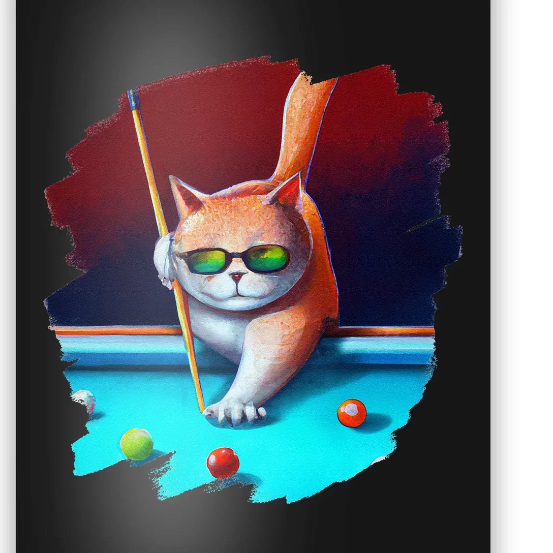 Cat Playing Pool Billiards In Lounge Cool Funny Cats Poster