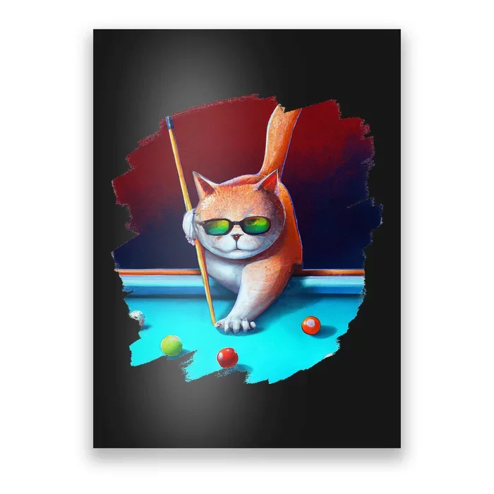 Cat Playing Pool Billiards In Lounge Cool Funny Cats Poster