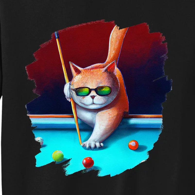 Cat Playing Pool Billiards In Lounge Cool Funny Cats Tall Sweatshirt