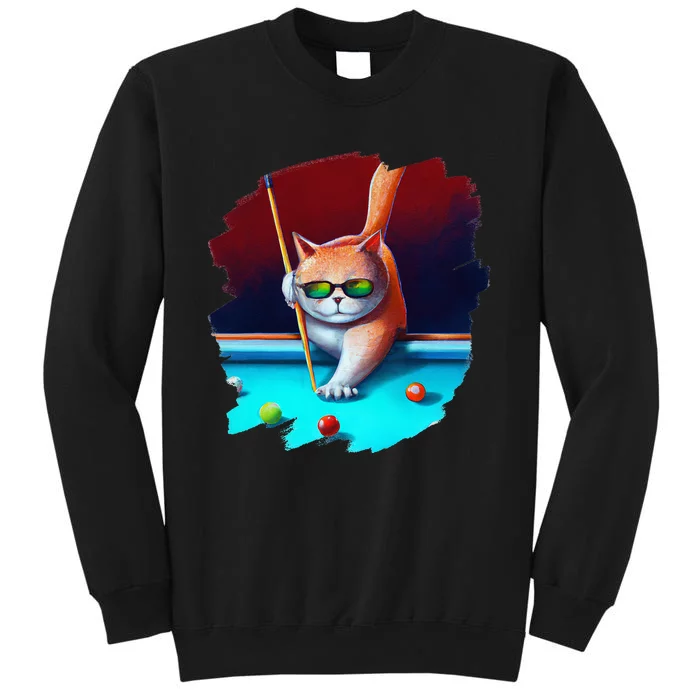 Cat Playing Pool Billiards In Lounge Cool Funny Cats Tall Sweatshirt