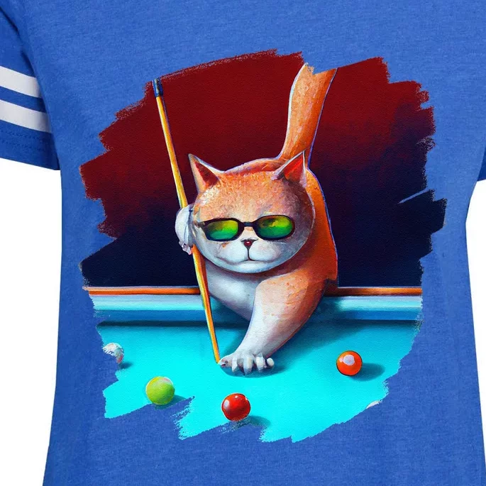 Cat Playing Pool Billiards In Lounge Cool Funny Cats Enza Ladies Jersey Football T-Shirt