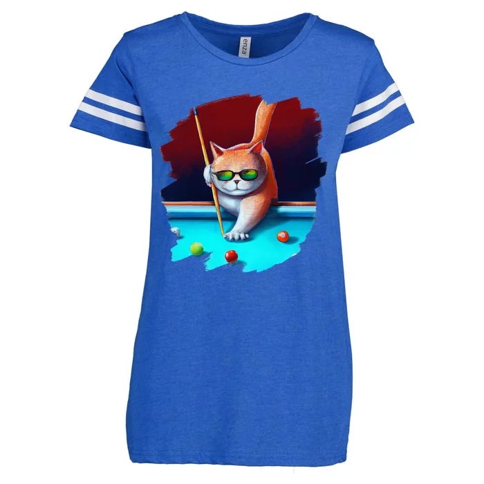 Cat Playing Pool Billiards In Lounge Cool Funny Cats Enza Ladies Jersey Football T-Shirt