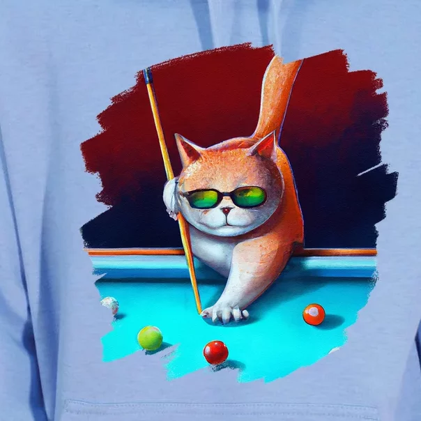 Cat Playing Pool Billiards In Lounge Cool Funny Cats Unisex Surf Hoodie