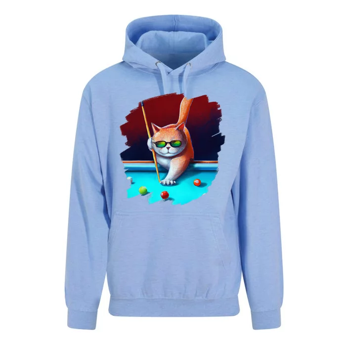 Cat Playing Pool Billiards In Lounge Cool Funny Cats Unisex Surf Hoodie