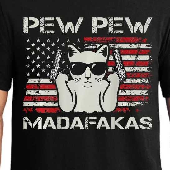 Cats Pew Pew Madafakas Usa Funny Cat Lover Pajama Set