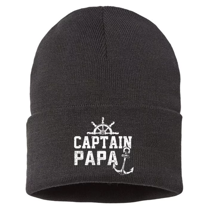 Captain Papa Pontoon Boating Fishing Lake Sailing Family Sustainable Knit Beanie