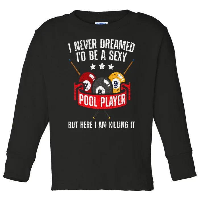 Cool Pool Player Design For  Pool Billiards Player Toddler Long Sleeve Shirt