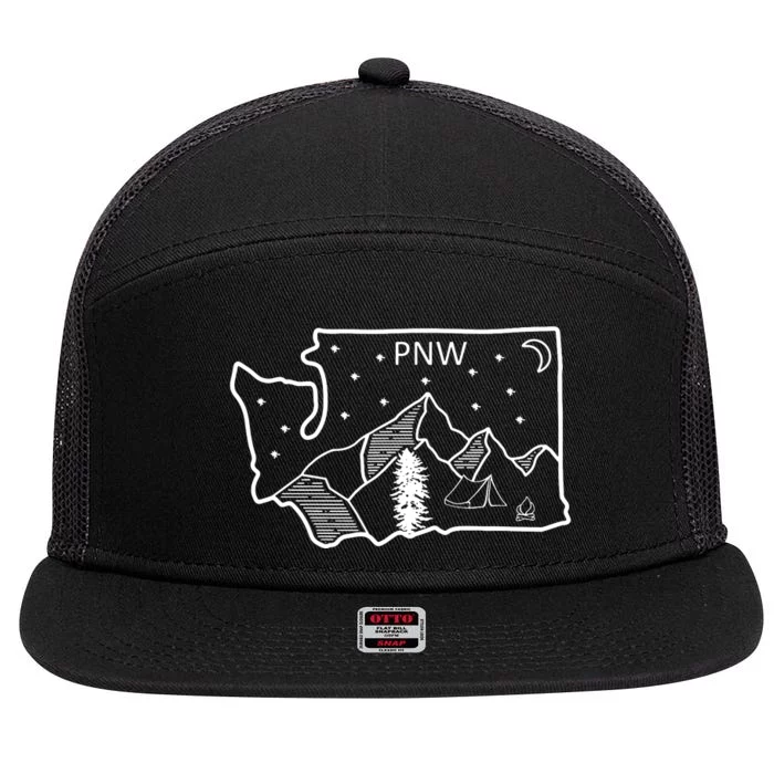 Cool Pnw Pacific Northwest Washington 7 Panel Mesh Trucker Snapback Hat