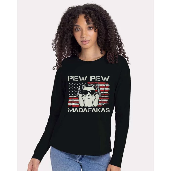 Cats Pew Pew Madafakas Usa Funny Cat Lover Womens Cotton Relaxed Long Sleeve T-Shirt