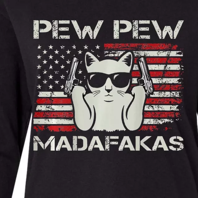 Cats Pew Pew Madafakas Usa Funny Cat Lover Womens Cotton Relaxed Long Sleeve T-Shirt