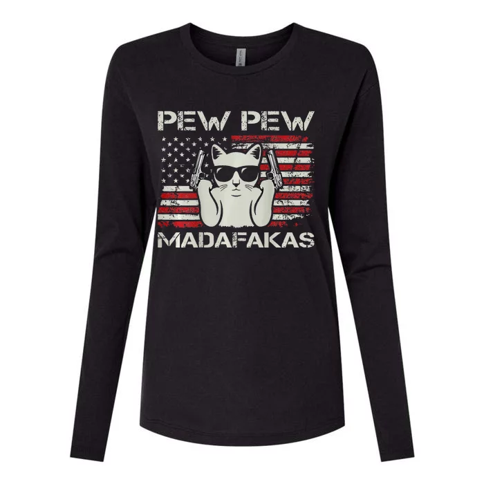 Cats Pew Pew Madafakas Usa Funny Cat Lover Womens Cotton Relaxed Long Sleeve T-Shirt