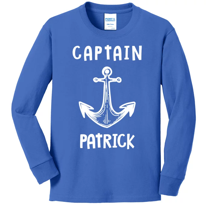 Captain Patrick Personalized Name Funny Pontoon Captain Gift Kids Long Sleeve Shirt