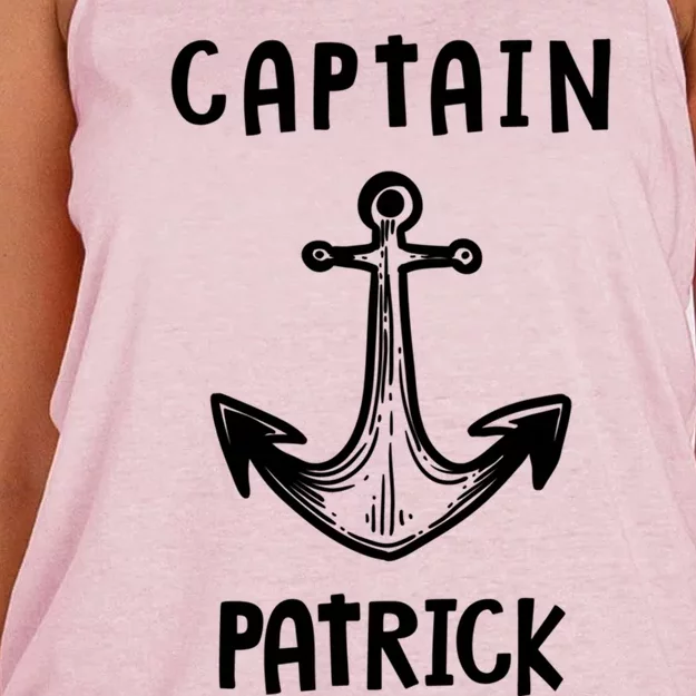 Captain Patrick Personalized Name Funny Pontoon Captain Gift Women's Knotted Racerback Tank