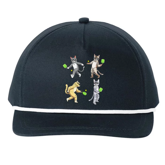 Cats Playing Pickleball Snapback Five-Panel Rope Hat