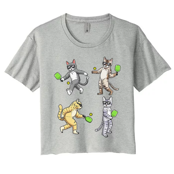 Cats Playing Pickleball Women's Crop Top Tee