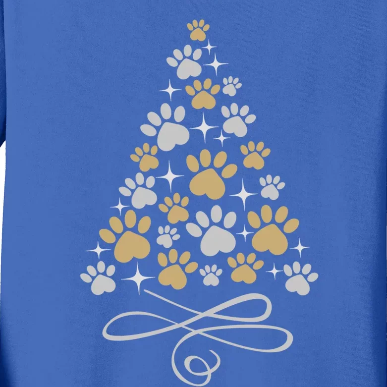 Christmas Paw Print Dogs Cat Christmas Tree Dog Cats Xmas Gift Kids Long Sleeve Shirt