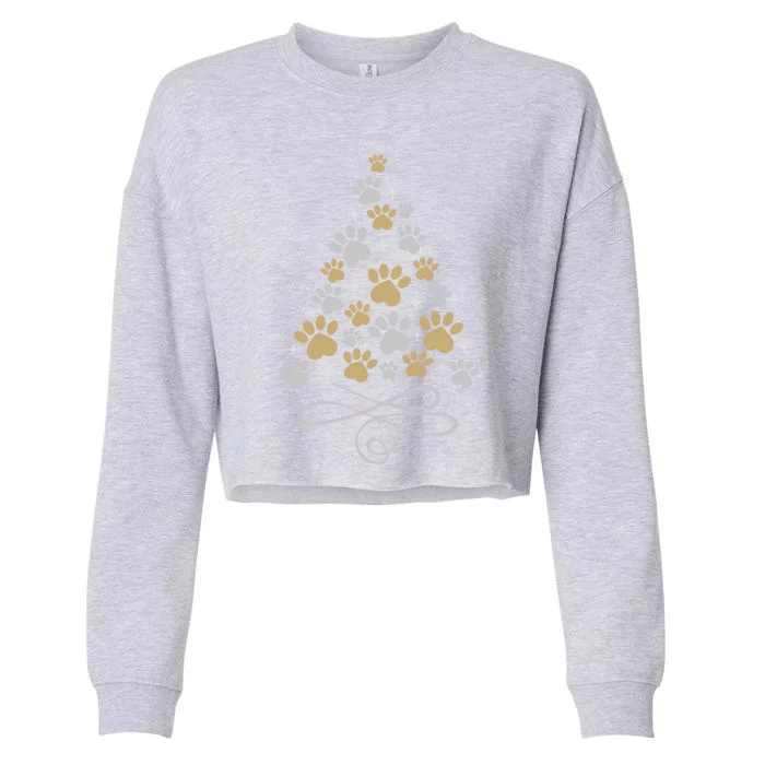 Christmas Paw Print Dogs Cat Christmas Tree Dog Cats Xmas Gift Cropped Pullover Crew