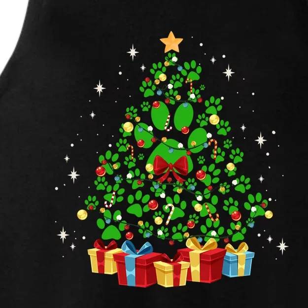 Cute Paw Print Dog Paws Christmas Tree Gift Ladies Tri-Blend Wicking Tank