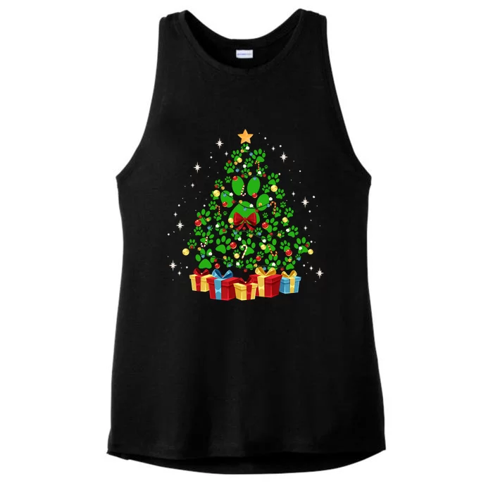 Cute Paw Print Dog Paws Christmas Tree Gift Ladies Tri-Blend Wicking Tank