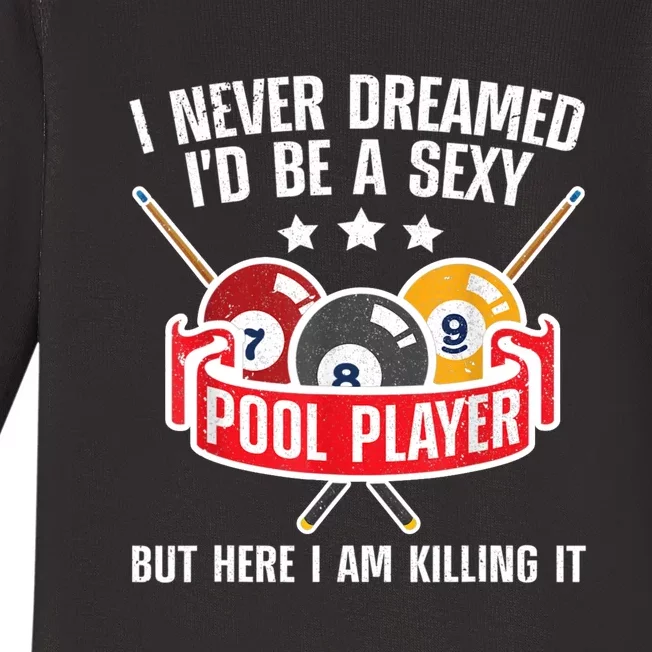 Cool Pool Player Design For Men Women Pool Billiards Player Baby Long Sleeve Bodysuit