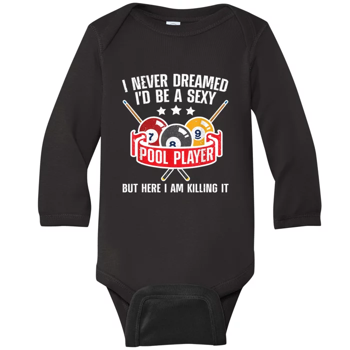 Cool Pool Player Design For Men Women Pool Billiards Player Baby Long Sleeve Bodysuit