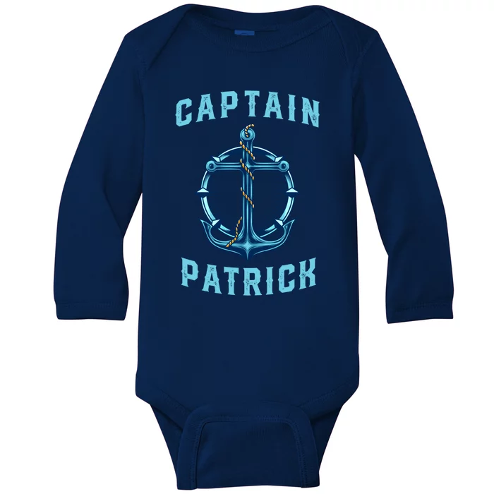 Captain Patrick Personalized Name Sailing Nautical Birthday Gift Baby Long Sleeve Bodysuit