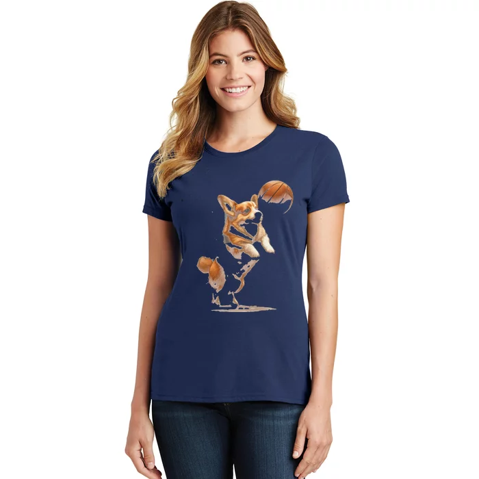 Corgi Puppy Playing Basketball For Pet Lovers Women Women's T-Shirt