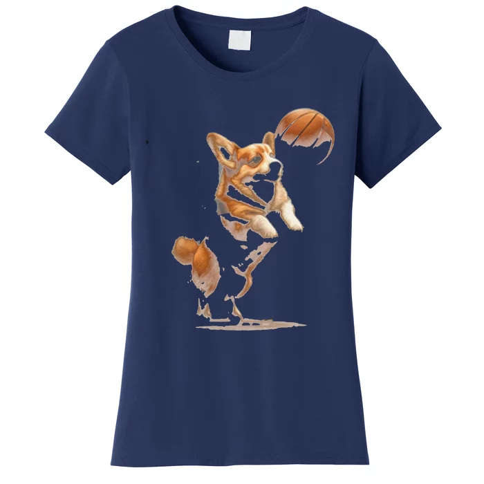 Corgi Puppy Playing Basketball For Pet Lovers Women Women's T-Shirt