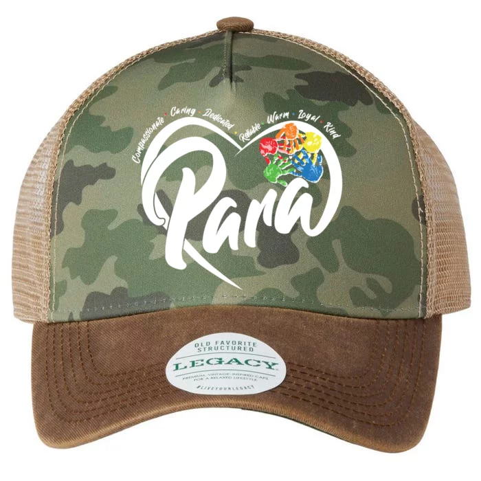 Cute Para Paraprofessional Teacher Heart Legacy Tie Dye Trucker Hat