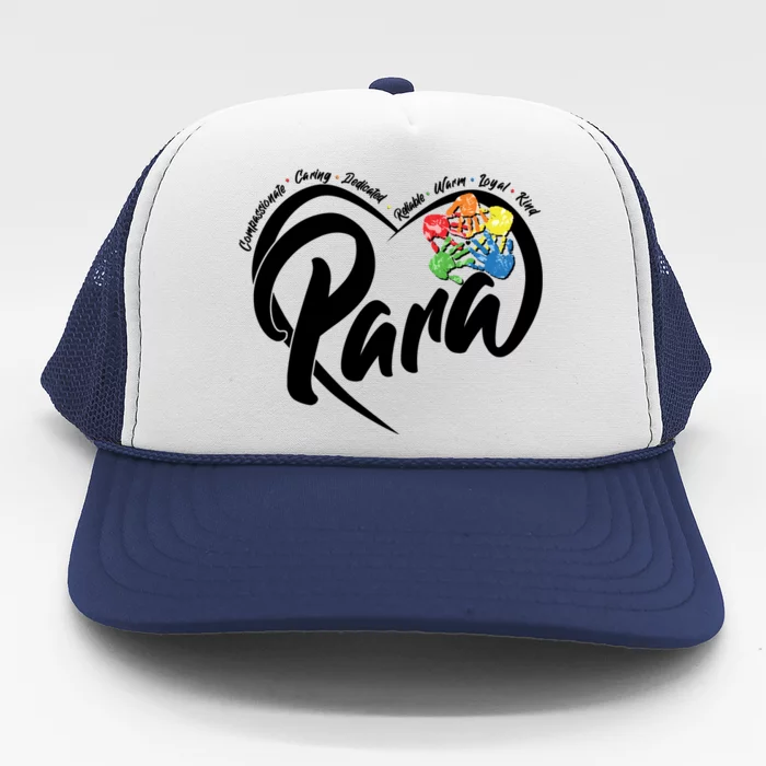 Cute Para Paraprofessional Teacher Heart Trucker Hat