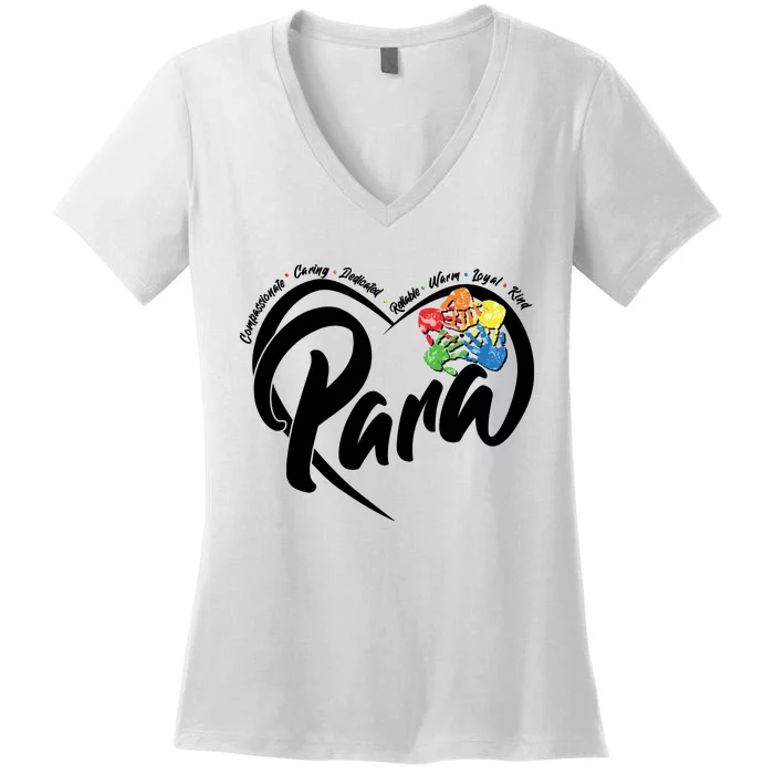 Cute Para Paraprofessional Teacher Heart Women's V-Neck T-Shirt