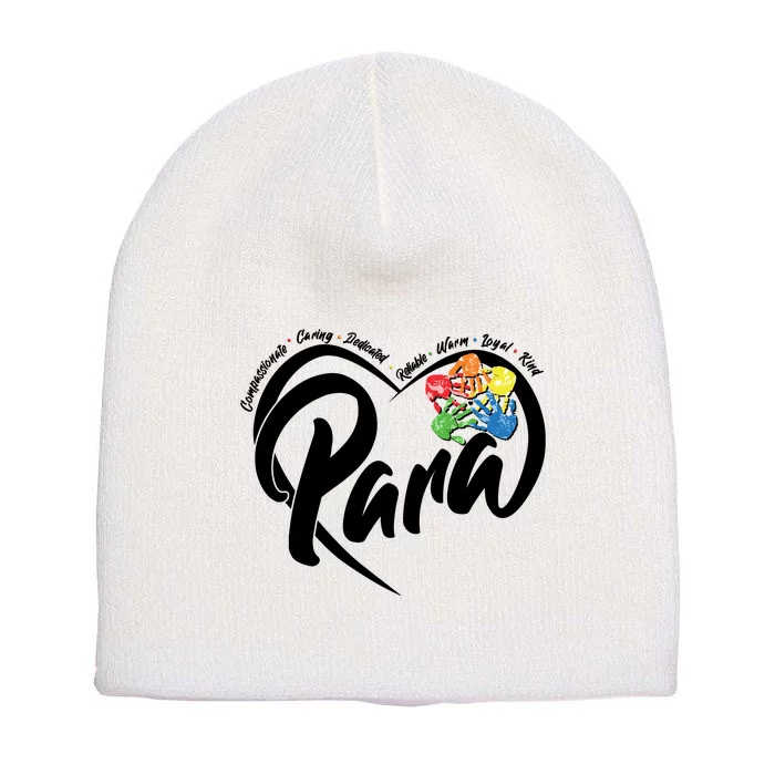 Cute Para Paraprofessional Teacher Heart Short Acrylic Beanie