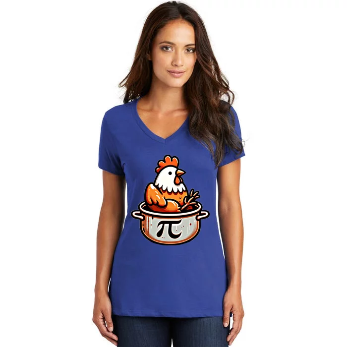 Chicken Pot Pie Funny Math Pun Chicken Pot Pi Day Gift Women's V-Neck T-Shirt