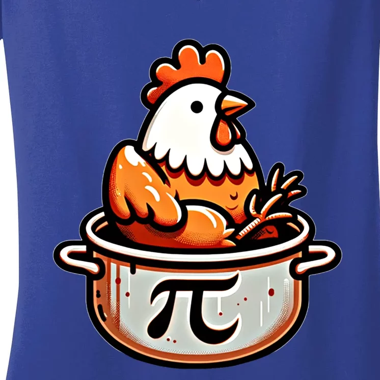 Chicken Pot Pie Funny Math Pun Chicken Pot Pi Day Gift Women's V-Neck T-Shirt