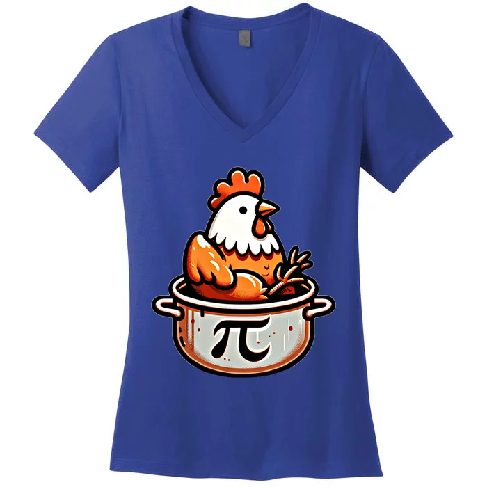 Chicken Pot Pie Funny Math Pun Chicken Pot Pi Day Gift Women's V-Neck T-Shirt