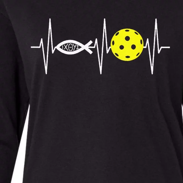 Christian Pickleball Player Ichthys Jesus Fish Symbol Womens Cotton Relaxed Long Sleeve T-Shirt