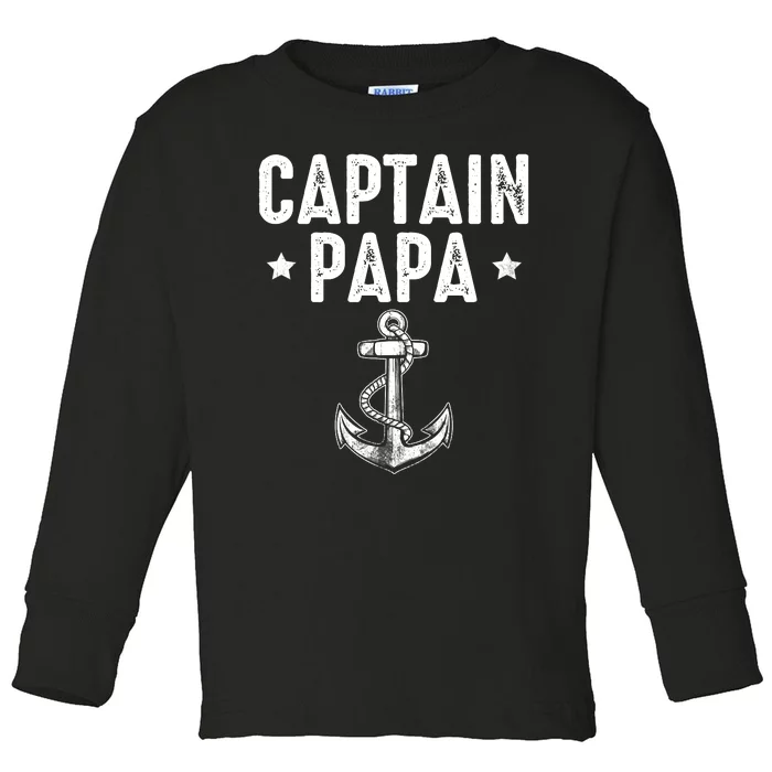 Captain Papa Pontoon Gift Lake Sailor Fishing Boating Toddler Long Sleeve Shirt