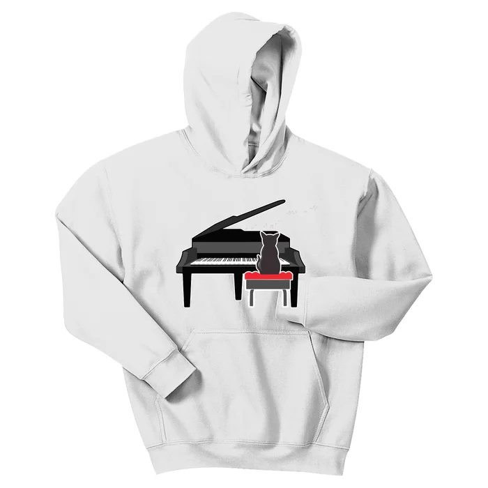 Cat Playing Piano Music Lover Funny Kids Hoodie