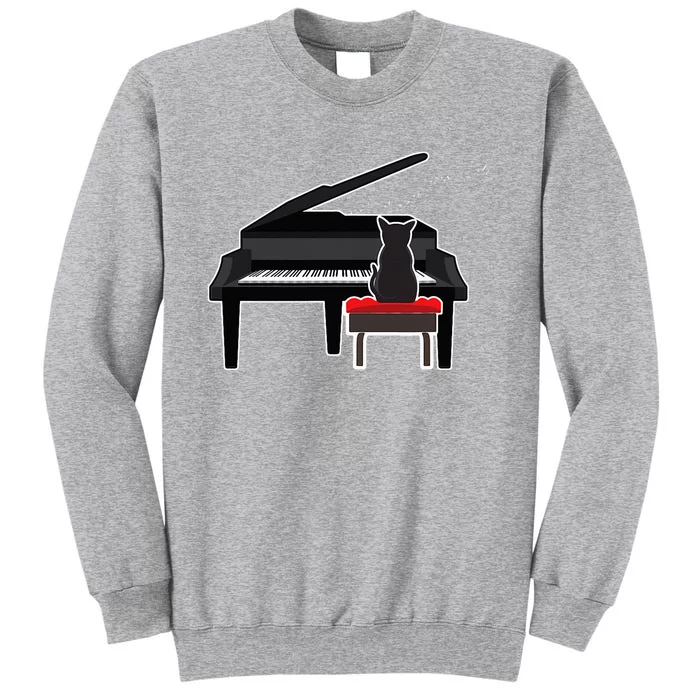 Cat Playing Piano Music Lover Funny Tall Sweatshirt