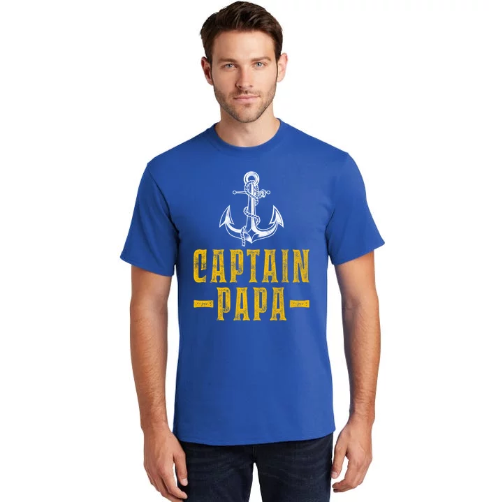 Captain Papa Pontoon Boat Owner Captain Sailors Boating Gift Tall T-Shirt