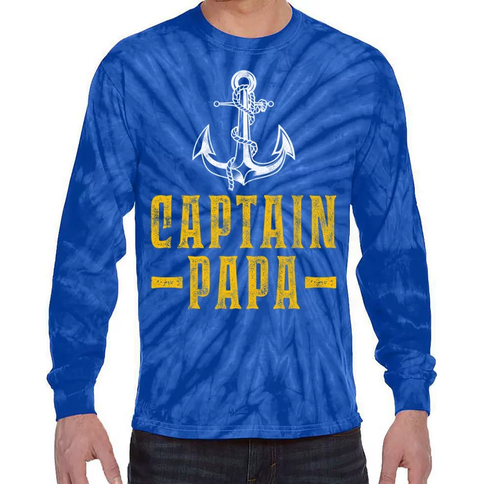 Captain Papa Pontoon Boat Owner Captain Sailors Boating Gift Tie-Dye Long Sleeve Shirt