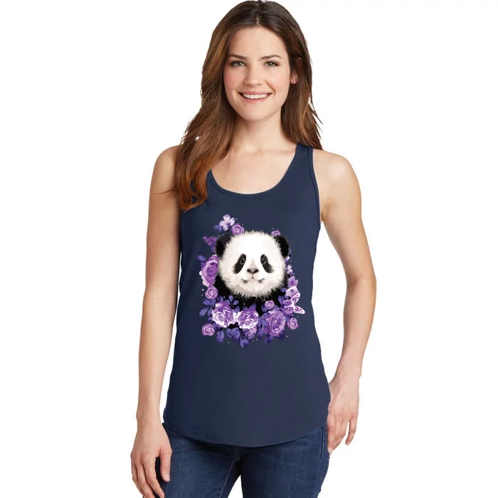 Cute Panda Purple Flowers Panda Lovers Gift Ladies Essential Tank