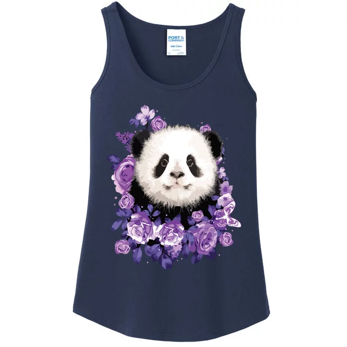 Cute Panda Purple Flowers Panda Lovers Gift Ladies Essential Tank