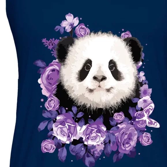 Cute Panda Purple Flowers Panda Lovers Gift Ladies Essential Flowy Tank