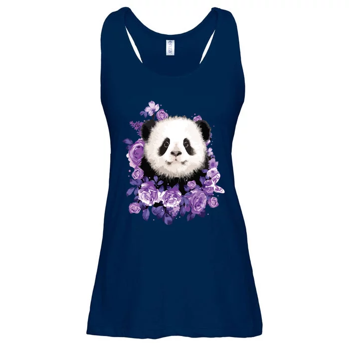 Cute Panda Purple Flowers Panda Lovers Gift Ladies Essential Flowy Tank