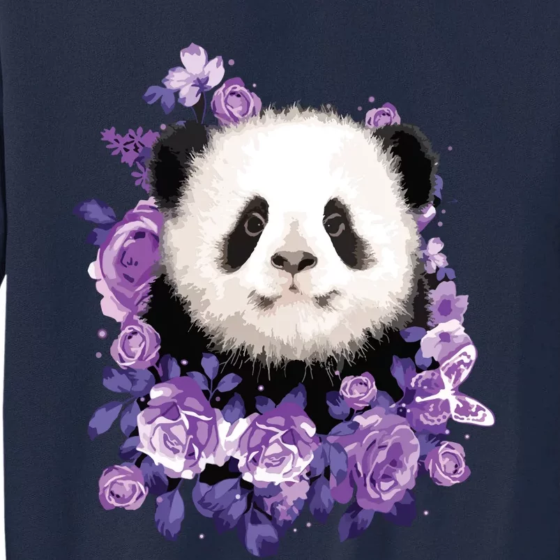 Cute Panda Purple Flowers Panda Lovers Gift Tall Sweatshirt