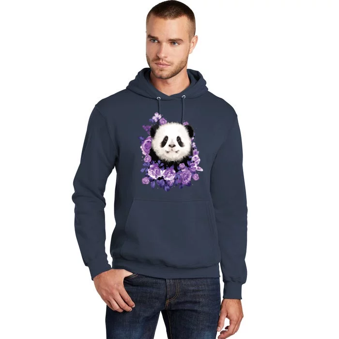 Cute Panda Purple Flowers Panda Lovers Gift Tall Hoodie