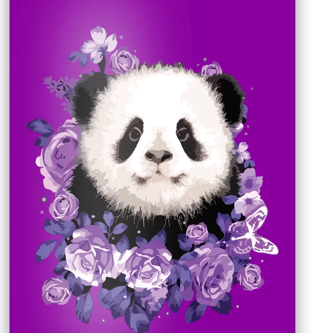 Cute Panda Purple Flowers Panda Lovers Gift Poster